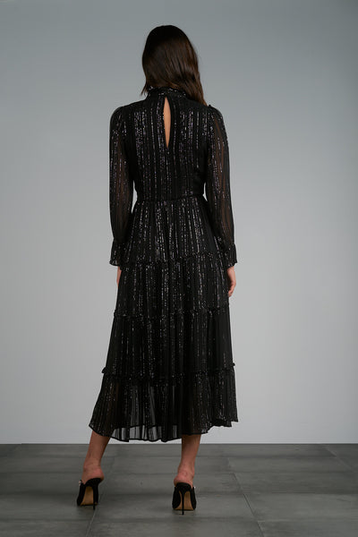 Black Midi Dress with Metallic Thread