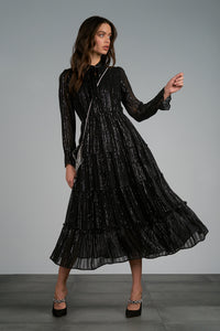 Black Midi Dress with Metallic Thread