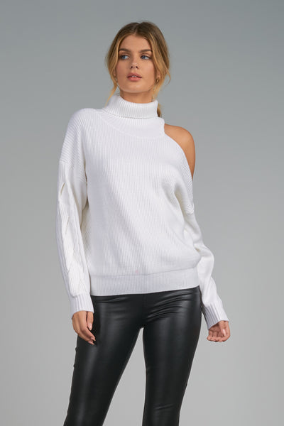 White Open Shoulder Sweater
