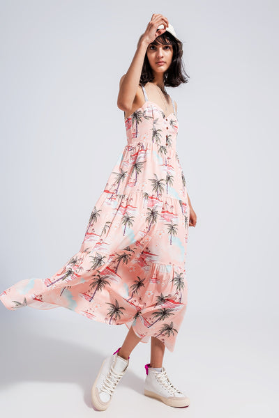 Cami Maxi Beach Dress in Tropical Print