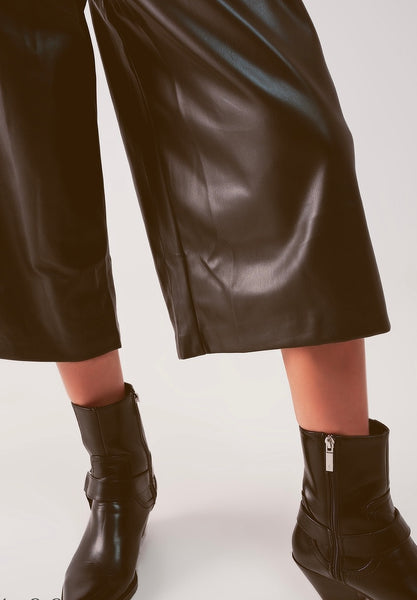 Faux Leather Wide Leg Culotte