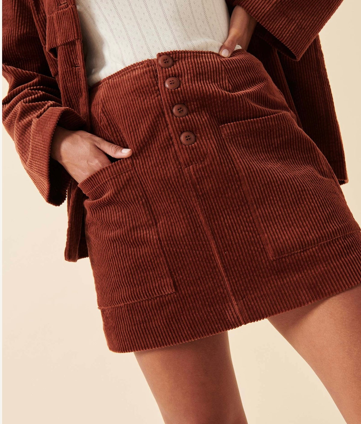 Francoise Cord Mini Skirt in Chestnut