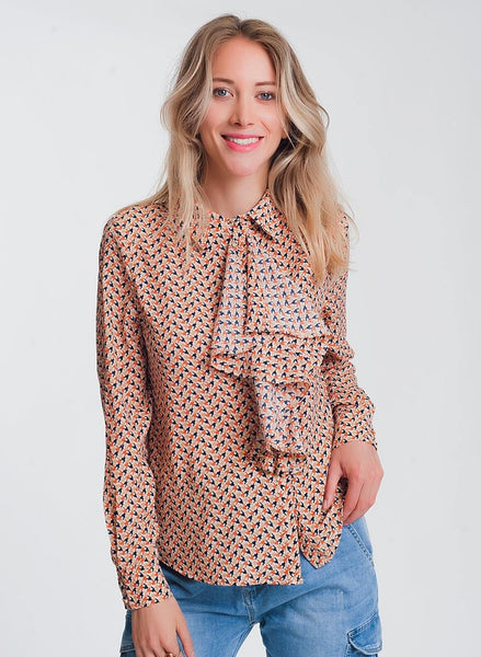 Long Sleeve Blouse With Ruffle
